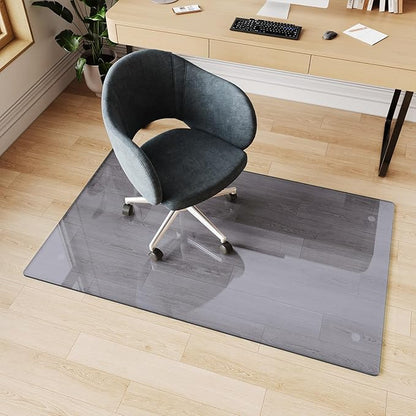 Glass Chair Mat 30" x 48" Heavy Duty Tempered Glass Office Chair Mat, Glass Floor Mat with Round Corner and Polished Edge for Smooth Glide, Carpet Floor Protector, Grey