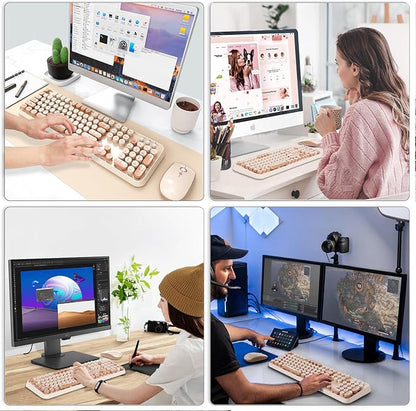 Wireless Keyboard and Mouse Combo, 2.4 GHz Wireless Full-Sized Typewriter Keyboard with Round Keycaps for Windows, Computer, Desktop, PC, Laptop (Ice Cream)