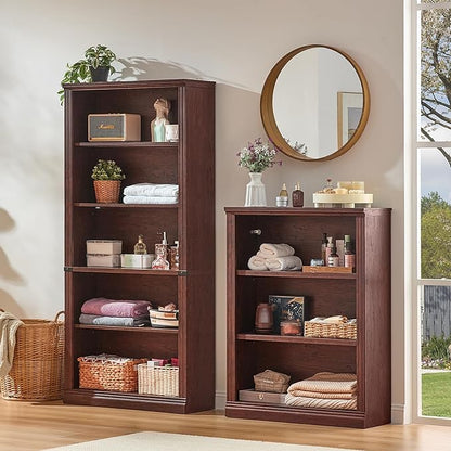 RWYHG 43" Walnut Tall Bookshelf,3-Tier Thick Wooden Book Shelf with Adjustable Shelves,Free Standing Farmhouse Bookcase with Open Display Storage,Floor Vintage Bookshelves for Living Room,Office