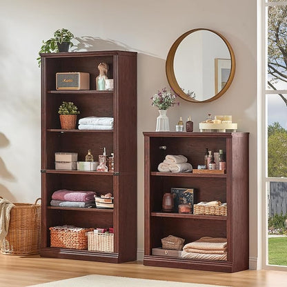 RWYHG 70" Walnut Tall Bookshelf Set of 2,5-Tier Thick Wooden Book Shelf with Adjustable Shelves,Free Standing Farmhouse Bookcase with Open Display Storage,Floor Vintage Bookshelves for Living Room