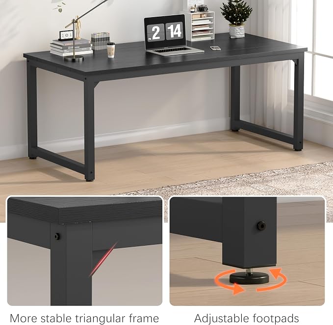 NSdirect 70.9" Computer Desk,Large Home Office Desk Wide Workstation 1 inch Thicker Tabletop for Writing,Games and Home Work PC Desk Modern Finish Wood Board and Sturdy Steel Legs, Black