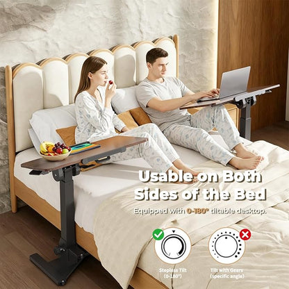 JOY worker Foldable Overbed Bedside Table, 180° Tiltable Mobile Standing Desk with Wheels, 31.5" Height Adjustable Rolling Laptop Desk for Home & Hospital Use, Easy Storage, Rustic Brown
