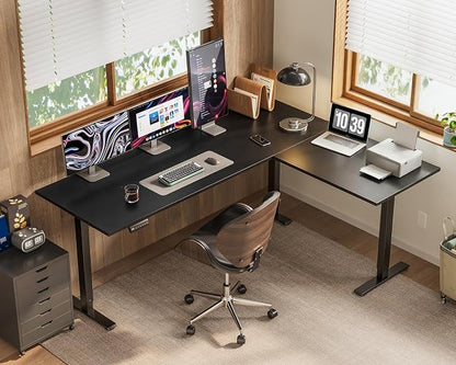 OffiGo 63 Inch Reversible L Shaped Electric Standing Desk, Height Adjustable Corner Stand up Desk, Ergonomic Large Lift Computer Table for Home, Office, Workstation, Black