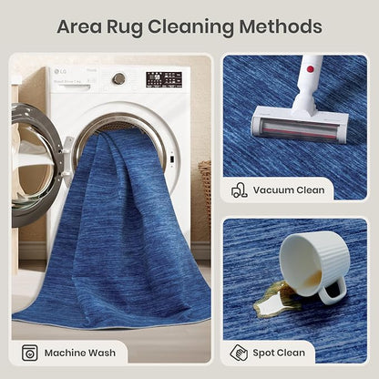 Valenrug Washable Rugs 9x12 - Non Slip 9x12 Area Rugs for Living Room, Stain Resistant Area Rugs for Bedroom, Foldable Machine Washable Area Rug(9'x12', Navy)