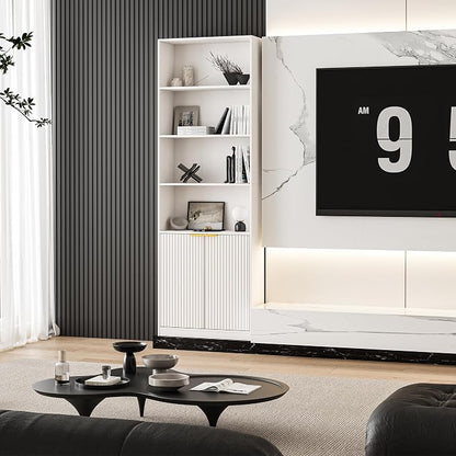 INNOD 69" Tall Book Shelve Bookcases with Doors, Floor Standing 6 Shelf Display Shelves, Bookshelf with Storage Shelf, Home Decor Furniture for Living Room Home Office