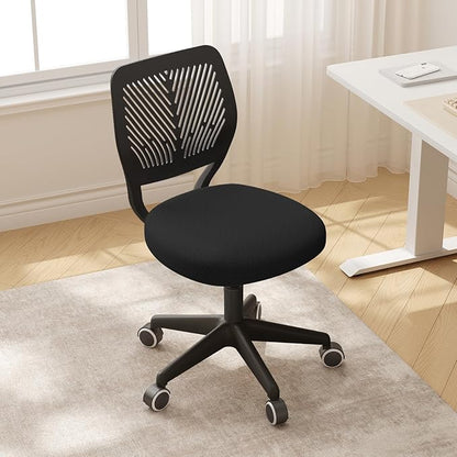 JPBSTO Armless Desk Chair, Height Adjustable Swivel Office Rolling Task Chairs with Soft Mesh Padded Cushion, Ergonomic Small Study Computer Chair for Girls Boys Teens, Black