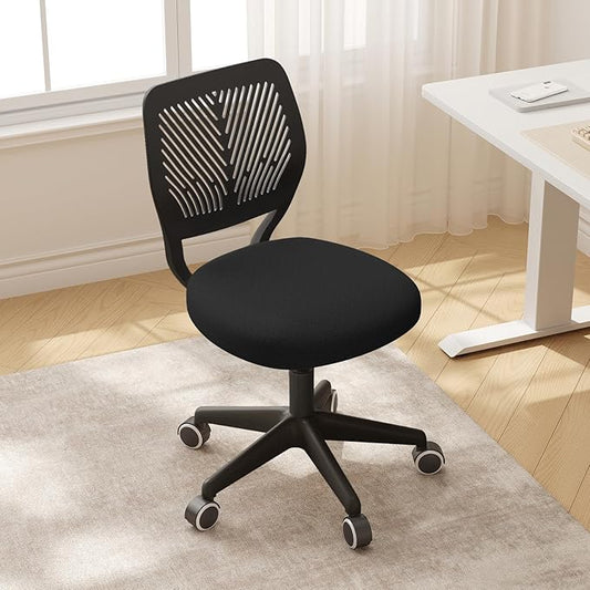 JPBSTO Armless Desk Chair, Height Adjustable Swivel Office Rolling Task Chairs with Soft Mesh Padded Cushion, Ergonomic Small Study Computer Chair for Girls Boys Teens, Black