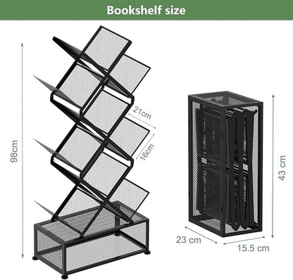Gintan 9-Tier Space Saving Book Shelf with Storage,Bedroom Shelves Folding Bookshelves,No Installation Required Shelf Tree Metal Bookshelf for Living Room,Study,Home Office,Bed Room (Black)