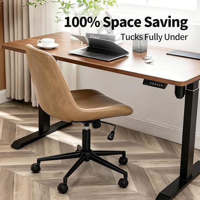 DUHOME Modern PU Leather Office Chair Desk Chair Swivel Computer Chair Camel