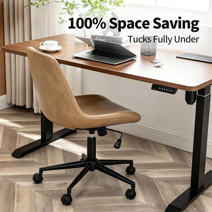 DUHOME Modern PU Leather Office Chair Desk Chair Swivel Computer Chair Camel