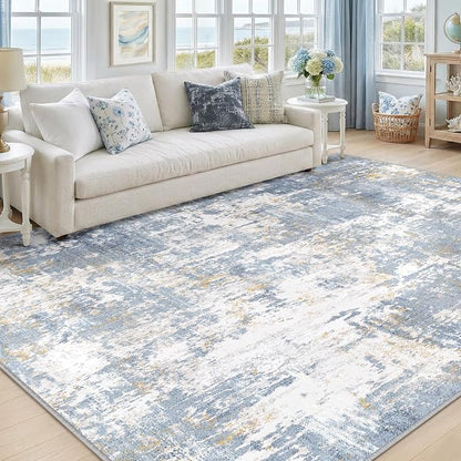 RELEANY Washable Area Rugs 5'x7' Non-Slip Modern Abstract Soft for Living Room Entryway Bedroom Kitchen, Print Pattern, Light Blue