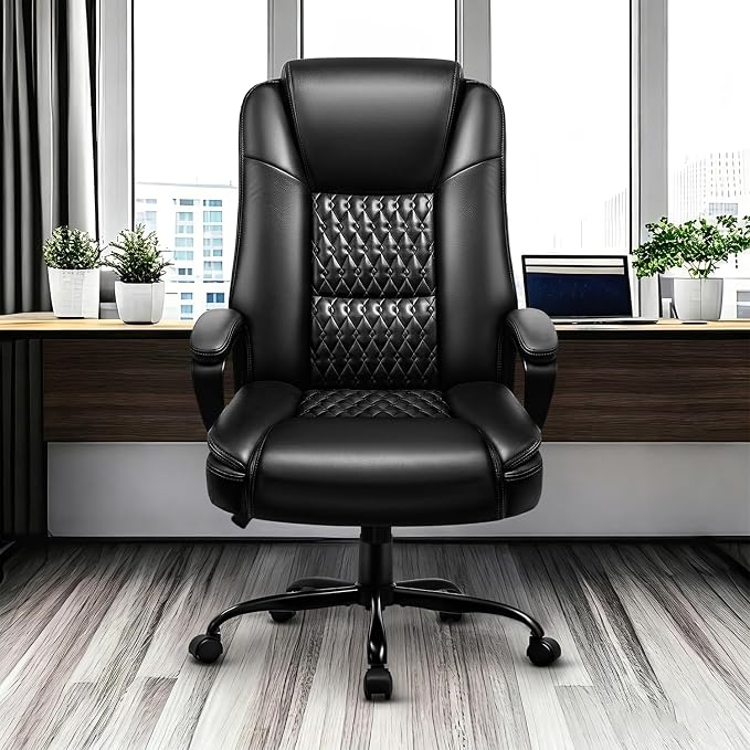 OFIKA Leather Office Desk Chair,Ergonomic Office Chair with Lumbar Support,Computer Chair,Executive Leather Chair with Padded Arm,2026 Upgraded Big and Tall Chair, Black,275LBS