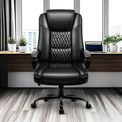 OFIKA Leather Office Desk Chair,Ergonomic Office Chair with Lumbar Support,Computer Chair,Executive Leather Chair with Padded Arm,2026 Upgraded Big and Tall Chair, Black,275LBS