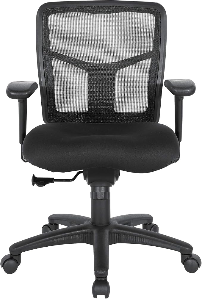 Office Star ProGrid Breathable Mesh Back Manager's Office Chair with Built-in Lumbar Support and Height Adjustable Padded Arms, Coal FreeFlex Fabric