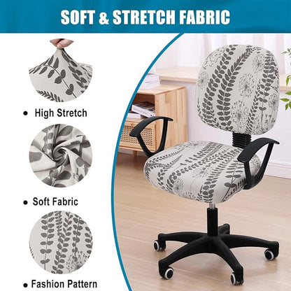 Smiry Stretch Printed Office Computer Chair Covers, Universal Washable Removable Desk Rotating Chair Slipcovers Protector, Seat + Backrest Cover - Sage Gray