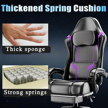 Gaming Chair, Computer Chair with Footrest and Lumbar Support, Ergonomic Video Game Chair with Headrest, Height Adjustable Gamer Chair Office Desk Chair, Purple