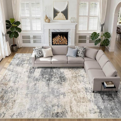 12x18 Area Rugs Living Room: Washable Large Abstract Modern Soft Rugs Stain Resistant Indoor Floor Non Slip Accent Carpet for Bedroom Nursery Playroom Office Dining Room Dorm Home Decor- Gray Brown