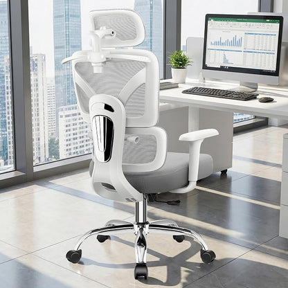 Office Chair, Ergonomic Office Desk Chair with Lumbar Support, Breathable Mesh Back & Thick Seat Cushion, High Back Office Desk Chairs Comfy for Home Office, Gray, Upgrade