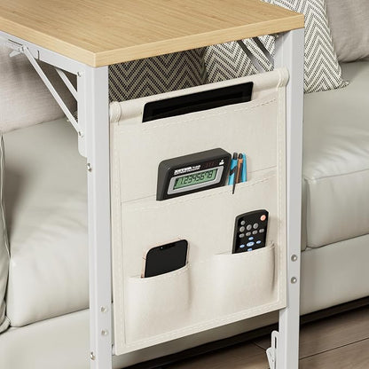 Folding TV Tray Table, Small Folding Side Table with Storage Bag, Portable C Shaped End Table for Couch Sofa Bed, Light Walnut
