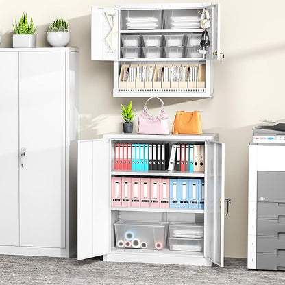 Greenvelly Metal Garage Storage Cabinet, Lockable Metal Cabinets with 2 Doors and Shelves,36”Steel Storage Locking Counter Cabinet for Office,Garage,Kitchen,Home,School(White)