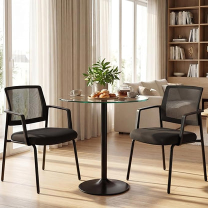 Sweetcrispy Mesh Back Stacking Arm Chairs, Upholstered Fabric Stacking Chairs, Sturdy Metal Office Chairs, Easy to Use and Store, Outdoor and Indoor, for Home, School, Party, Church, 2 Pack Black