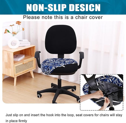 Smiry Printed Office Computer Chair Seat Covers, Stretch Fit Universal Desk Rotating Chair Cover Washable Removable Seat Cushion Protectors - Navy Blue