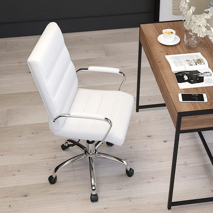 Merrick Lane Milano Contemporary High-Back Office Chair - White Leather Upholstery- Chrome Metal Frame