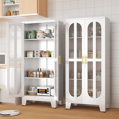 erosoei Metal Kitchen Pantry Storage Cabinet,Food Pantries Cabinets with Acrylic Glass Doors and Adjustable Shelves,Storage Cupboard for Kitchen, Living Room, Laundry Room and Dinning Room 61.02”H