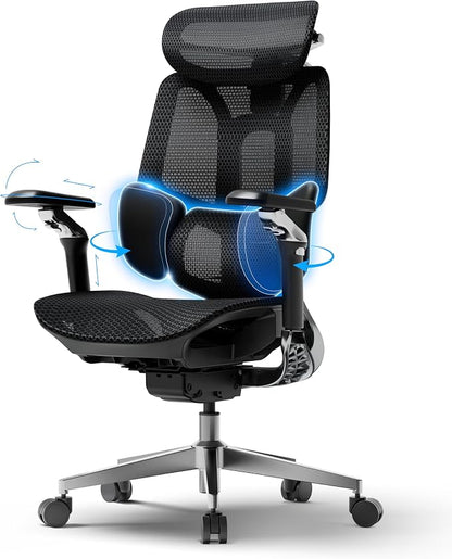 Hbada E3 Pro 2026 Edition Ergonomic Office Chair, Mesh Desk Chair with 3-Zone Floating Lumbar Support, Upgraded 4D Headrest, 720° Armrests, Black