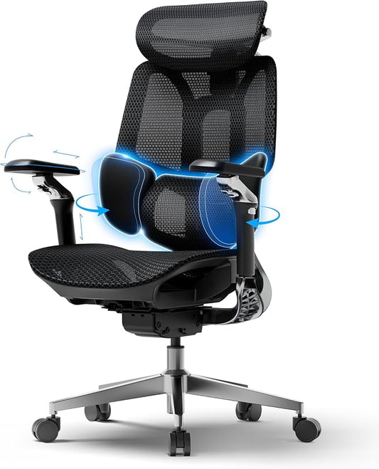Hbada E3 Pro 2026 Edition Ergonomic Office Chair, Mesh Desk Chair with 3-Zone Floating Lumbar Support, Upgraded 4D Headrest, 720° Armrests, Black