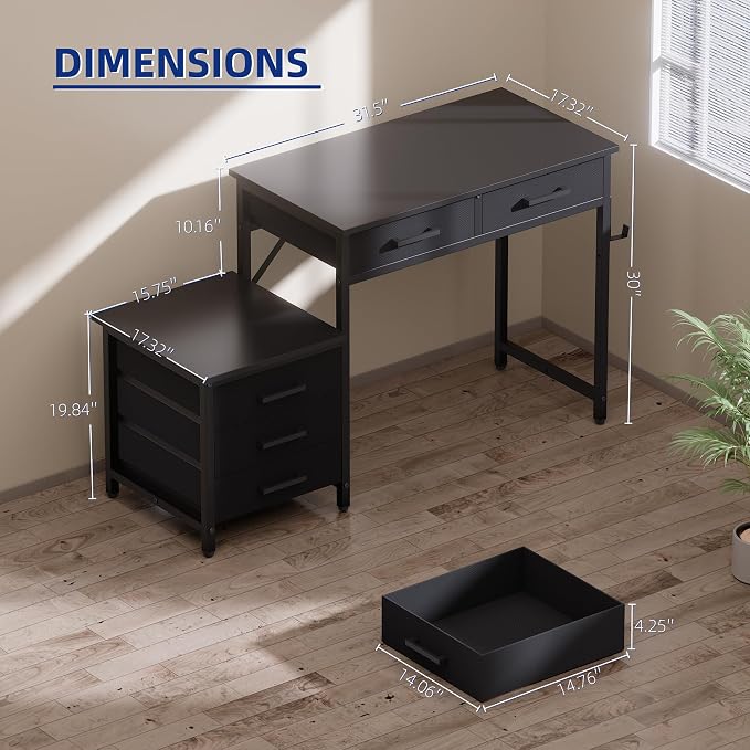 Pamray 47 inch Computer Desk with 5 Drawers and Printer Space for Office | Ample Storage, Space-saving, Easy Assembly, Sturdy, Suitable for Home Office, Study and Writing, Bedroom and Dorms