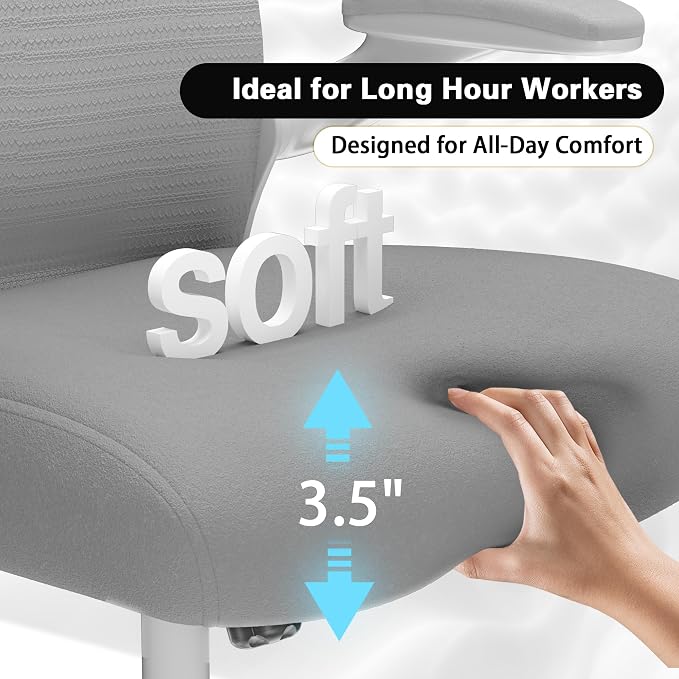Office Desk Chair with Ergonomic Lumbar Support, Extra-Thick Seat Cushion, Flip-up Arms, Breathable Mesh Back, Computer Task Chair for Home Office