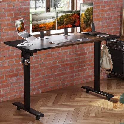 Height Adjustable Electric Standing Desk, 55X24 Height Stand Up Computer Desk,Sit and Stand Home Office Desk with Splice Board (Black+Brown Top, Black Frame)