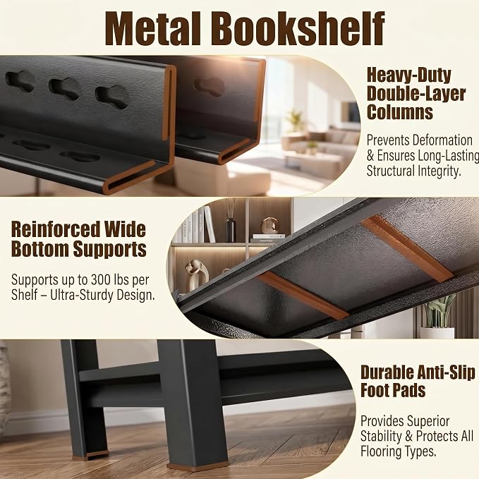 2 Tier Metal Bookshelf, Adjustable Tall Bookcase, Heavy Duty 1200 LBS Modern Deep Book Shelf, Bolt-Free Storage Shelves for Living Room, Home Office, Garage, 15.7" W x 15.7" D x 22.0" H