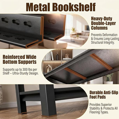 2 Tier Metal Bookshelf, Adjustable Tall Bookcase, Heavy Duty 1200 LBS Modern Deep Book Shelf, Bolt-Free Storage Shelves for Living Room, Home Office, Garage, 15.7" W x 15.7" D x 22.0" H
