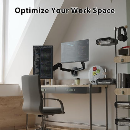 BONTEC Dual Monitor Wall Mount for 13-32 Inch Screens, Height Adjustable Gas Spring Arm with Tilt, Swivel & Rotate, Hold Up to 19.8 lbs, Fully Adjustable, Office & Home Use, VESA 75x75/100x100