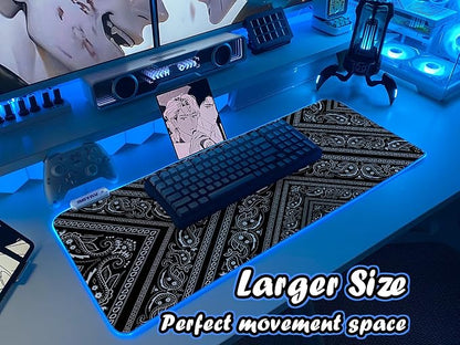 JMIYAV Black and White Mouse Pad RGB Gaming Mousepad 31.5x12 Inch PC XL Large Extended Glowing Led Light Up Desk Pad Non-Slip Rubber Base Computer Cute Mouse Mat Desk Accessories Gaming Setup 79-2340