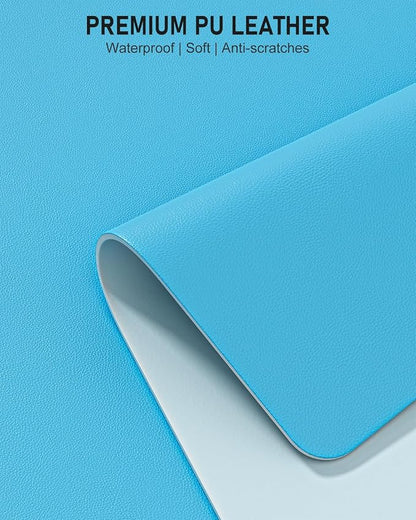 Desk Pad, 35.5" x 17" PU Leather Non-Slip Desk Mat Large Mouse Pad for Desktop, Waterproof Laptop Computer Writing Mat for Office, Home, Work, Gaming, Aqua Blue