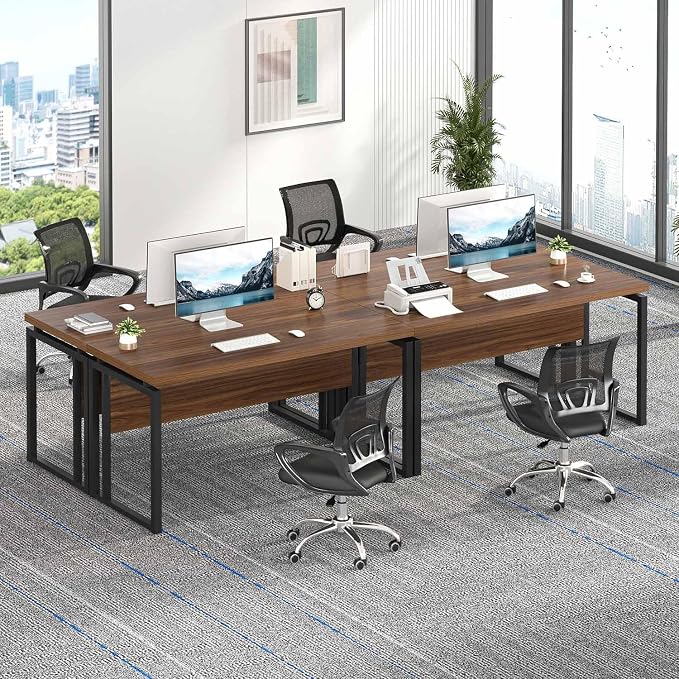 EXCEFUR Home Office Desk, Modern Computer Desk for Workstation, Wood Metal Executive PC Laptop Study Writing Table for Living Room, 53 Inch, Rustic Walnut