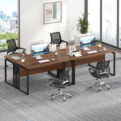 EXCEFUR Home Office Desk, Modern Computer Desk for Workstation, Wood Metal Executive PC Laptop Study Writing Table for Living Room, 53 Inch, Rustic Walnut