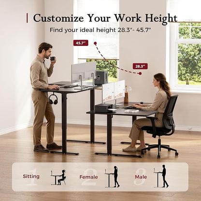 Klicelor L Shaped Standing Desk, 55 Inch Electric Height Adjustable Desk with Memory Preset, Reversible Sit Stand Up Computer Workstation for Home Office, Splice Board, Black
