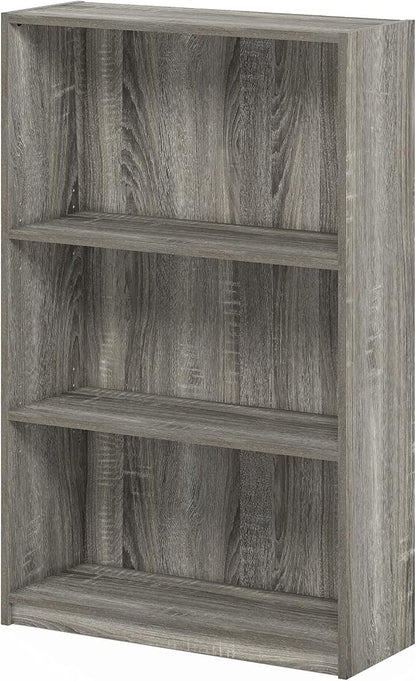 Furinno Jaya Book Shelf, 3-Tier Bookshelf, Standing Bookcase with Adjustable Shelves, 9.5 x 24.5 x 40.3, for Organization and Storage, for Living Room, Bedroom, Home Office, Grey Oak