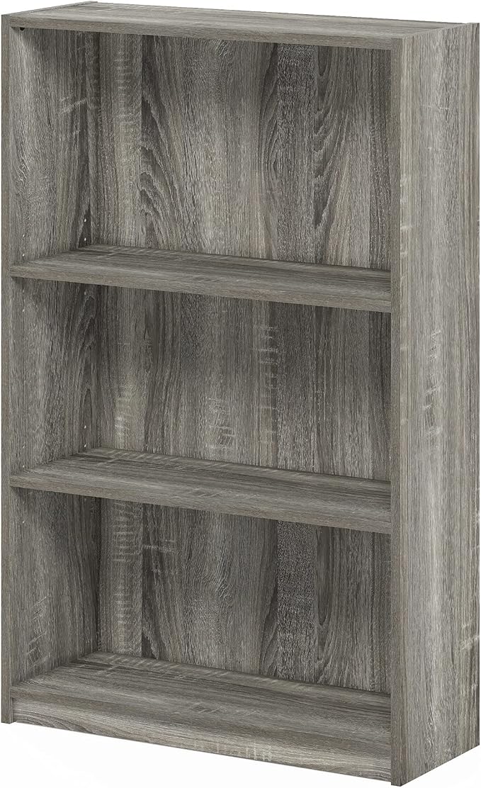 Furinno JAYA Book Shelf, 3-Tier Bookshelf, Bookcase with Adjustable Shelves, 9.5 x 24.5 x 40.3, for Organization and Storage, for Living Room, Bedroom, Home Office, French Oak