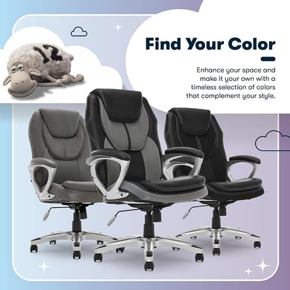 Serta Amplify Executive Office Chair with Faux Leather and Mesh, Adjustable Ergonomic Comfy Seat with Lumbar Support, Modern Computer DeskChairs, Swivel Rolling Wheels, Gray