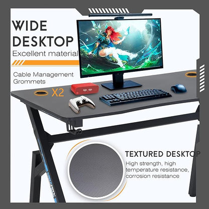 BestOffice | 47" Gaming Desk | Blue | Carbon Fiber Textured Computer Desk | Sturdy Steel Frame, Cup Holder, Headphone Hook, Cable Management Holes, Adjustable Leg Pads | for Gamers, Home, Office