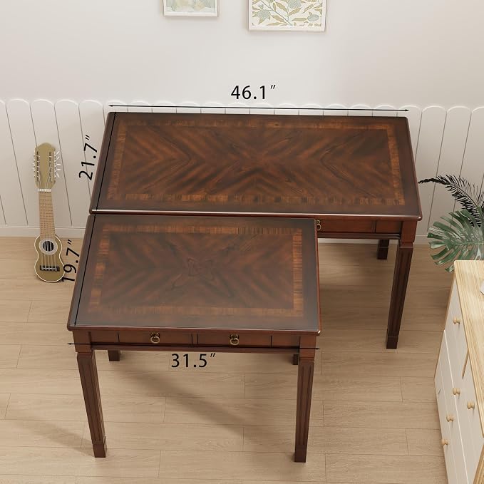 Solid Wood Writing Desk, Home Office Desks with 2 Storage Drawers, 46.1" Mid-Century Modern Walnut Tables, Secretary Desk for Home Office, Easy Assembly Vanity Desk, Study Table Station BSZD1258