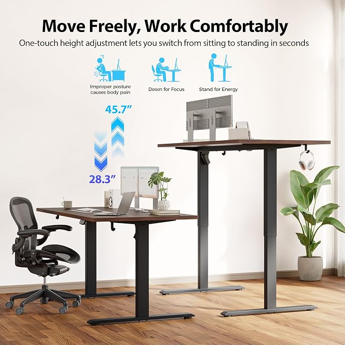 Agilestic Electric Standing Desk, 55 x 28 Inches Height Adjustable Desk, Sit Stand up for Work Office Home, Ergonomic Rising Computer Table with Memory Preset, Dark Walnut