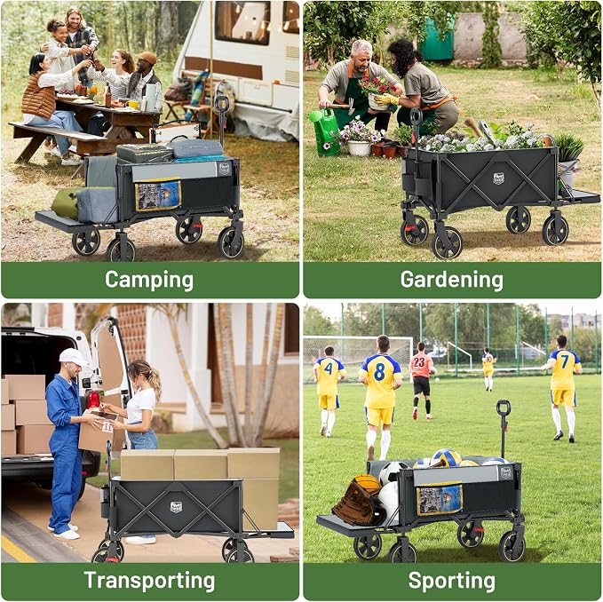 TIMBER RIDGE 49" Extra Long Collapsible Folding Wagon with Tailgate and Brakes, 250L Capacity All-Terrain Wagon Carts Foldable, 300lbs Portable Cart for Dog, Garden, Outdoor Camping Sports, Grey