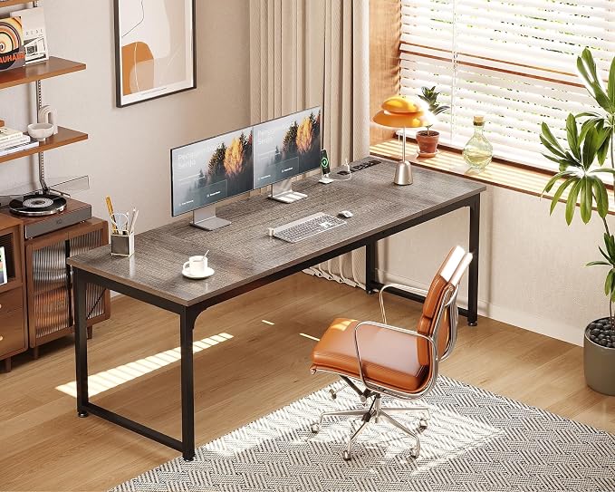 Coleshome 71 x 24 Inch Computer Desk with USB Ports, Large Office Desk, Long Study Student Writing Desk, Grey Oak