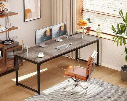Coleshome 71 x 24 Inch Computer Desk with USB Ports, Large Office Desk, Long Study Student Writing Desk, Grey Oak